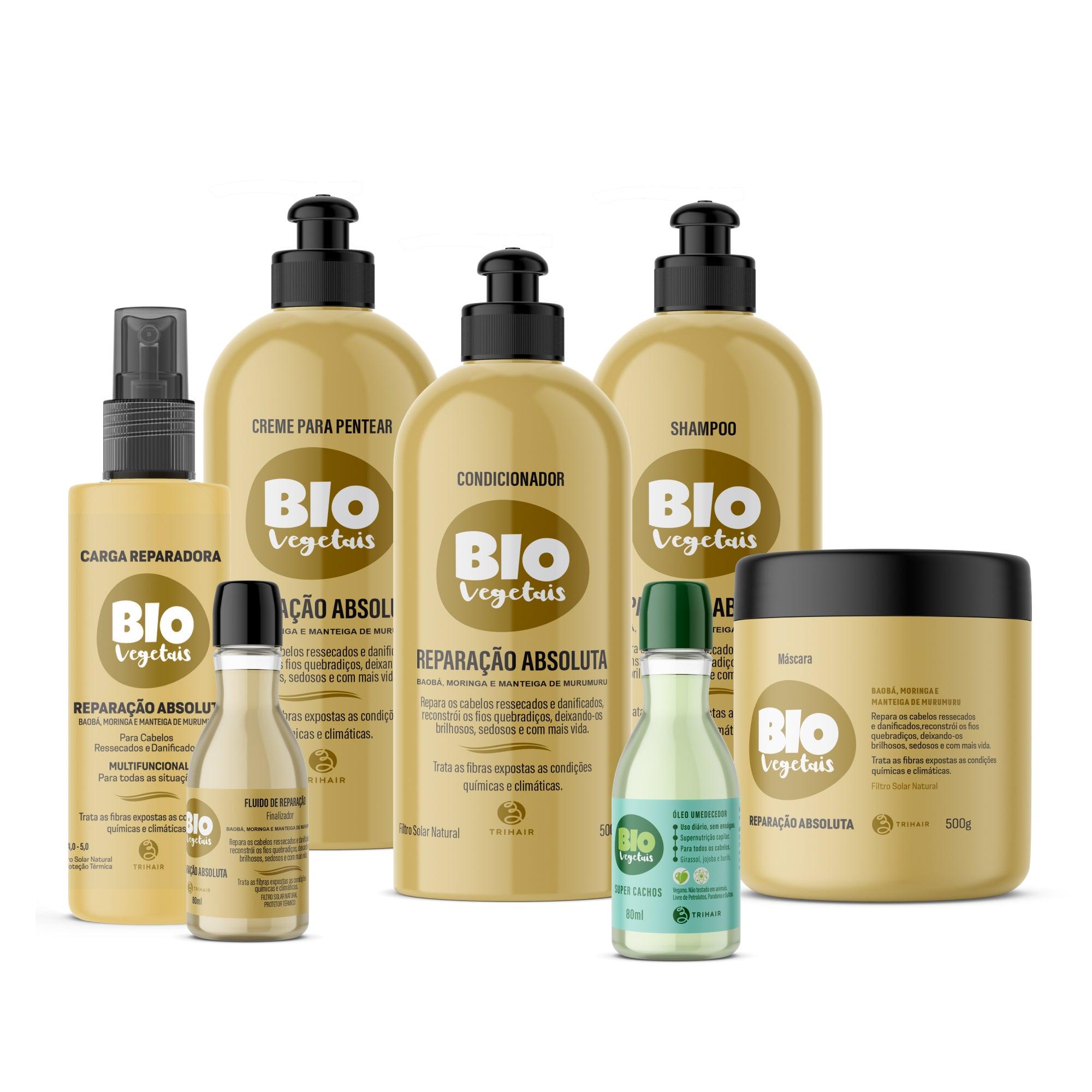 Linha Reparação Absoluta Biovegetais Completa + Óleo Umectante Super Cachos Biovegetais - 80ml - Trihair Cosméticos